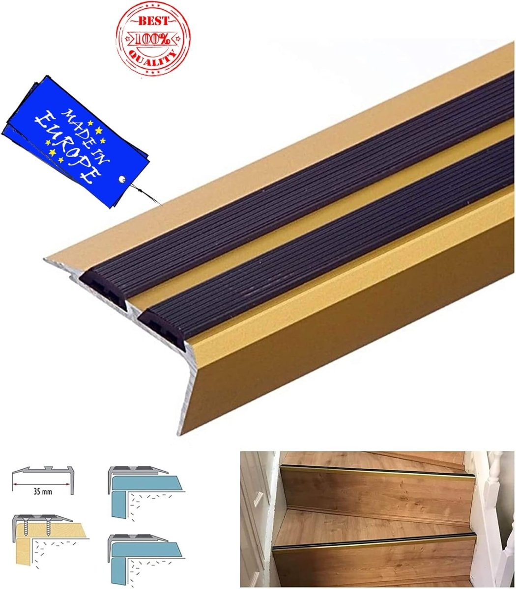 Aluminium Anti-Slip Stair Nosing Trim – Hidden Fix Step Edge Protector – 1800mm / 2500mm