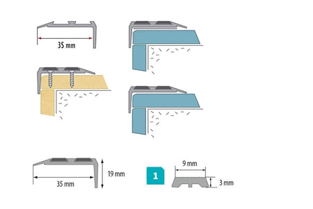 Aluminium Anti-Slip Stair Nosing Trim – Step Edge Protector – 900mm x 35mm x 20mm