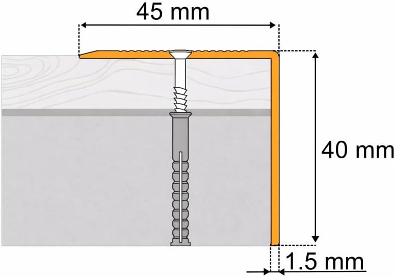 Aluminum Stair Nosing, 45mm x 40mm, 1.18m, Anti-Slip Step Edge Trim