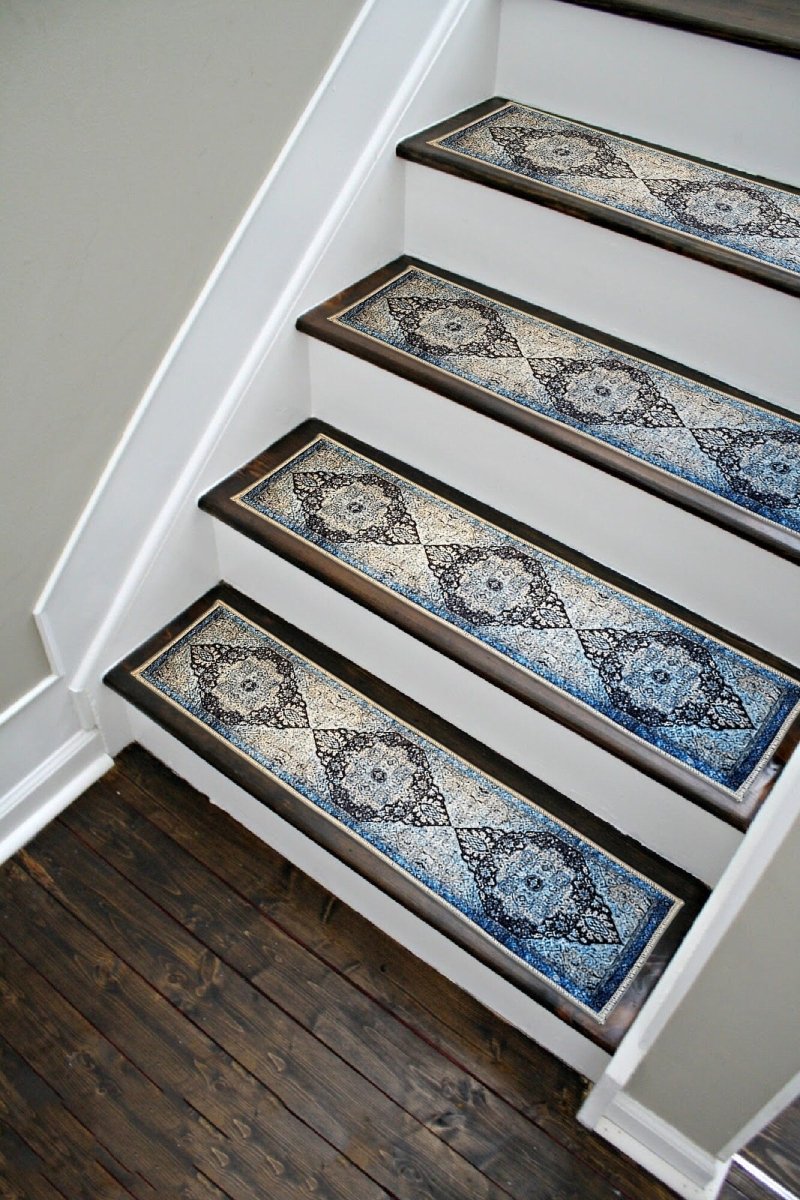Anatolian Blue Stair Treads Rug, Stair Carpet, Aesthetic Stair Runner, Ultra Thin Stair Mat, Modern Step Pad, Non-Slip Rug, Washable Carpet - Slips Away - 1669365471_4265933909 -