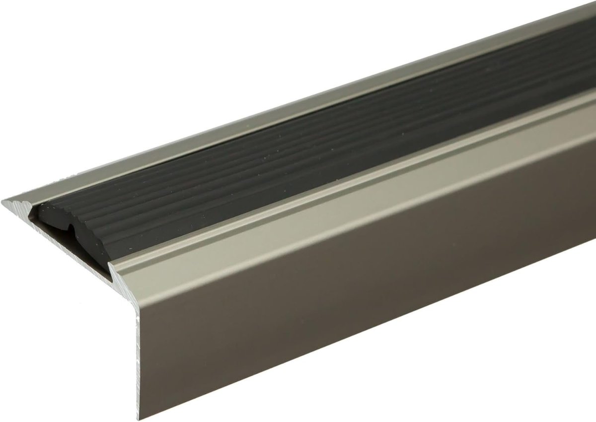 Silver Anodised Aluminium Anti-Slip Stair Nosing Trim, 1200mm x 46mm x 30mm