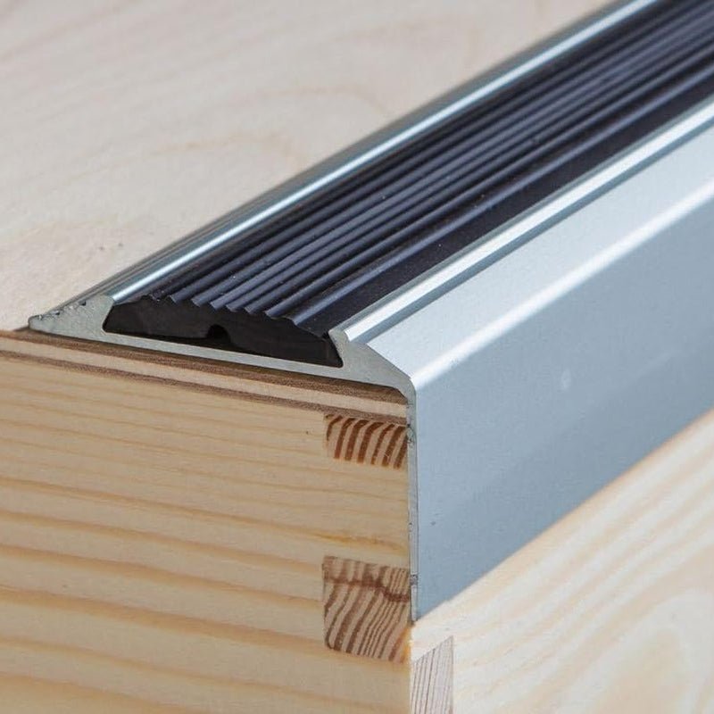 Silver Anodised Aluminium Anti-Slip Stair Nosing Trim, 1200mm x 46mm x 30mm