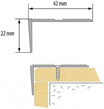 Anti-Slip Aluminum Stair Nosing, 42x22mm, 1M, Durable Edge Trim, Drilled Carpet Guard