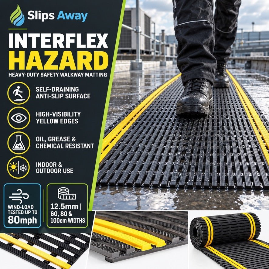 Anti-Slip Duckboard Matting, High-visibility stripe edging for Workplace Safety, Wind Tested up to 80MPH - Slips Away -  -