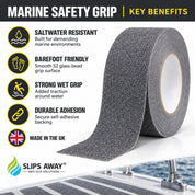 Anti Slip Waterproof Resistant Marine Safety-Grip Non Skid Tape perfect for Boats - Slips Away - Anti slip tape - Marine-Safety-Grip-Black-25mm -
