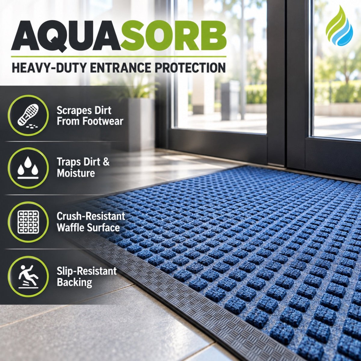 Aquasorb Heavy-Duty Entrance Mat – Absorbent, Non-Slip Mat for High-Traffic Area - Slips Away -  -
