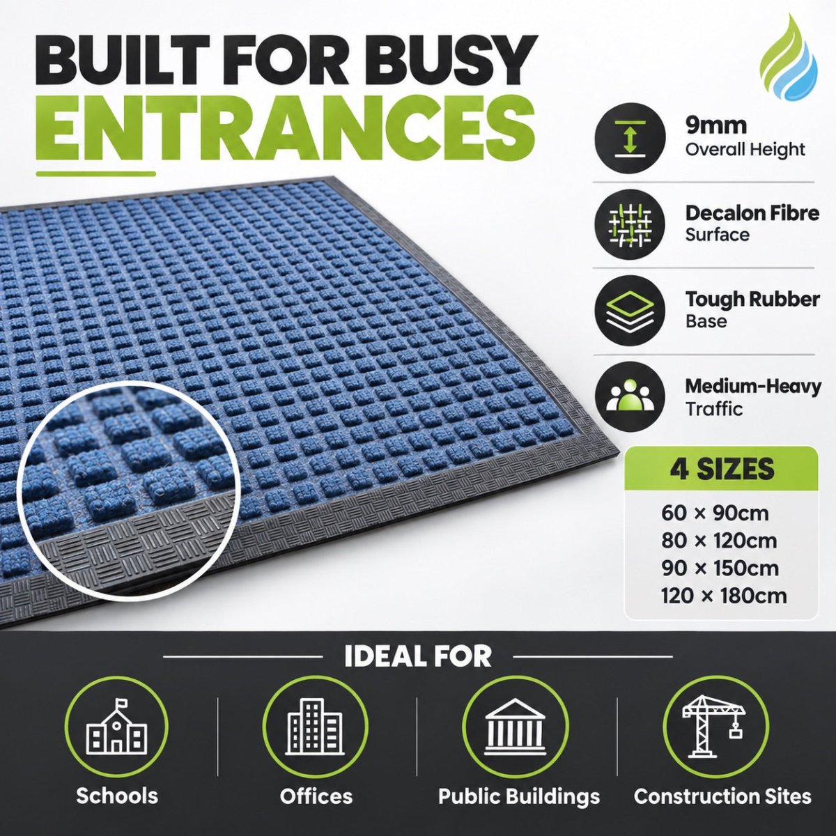 Aquasorb Heavy-Duty Entrance Mat – Absorbent, Non-Slip Mat for High-Traffic Area - Slips Away -  -