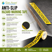 Black and Yellow Attention Danger Warning Anti-Slip Tape - 75mm x 18.3mm - Slips Away - Anti slip tape - Black Yellow Attention Danger 75mmx18.3 -