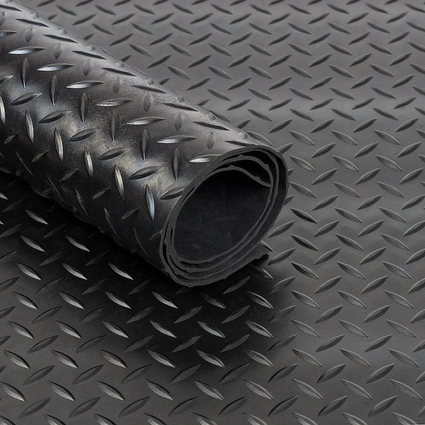 Black Rubber Matting Roll: Heavy-duty, Non-slip, waterproof flooring for indoor/outdoor use. Easy to cut. width, 3mm thickness