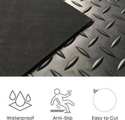 Black Rubber Matting Roll: Heavy-duty, Non-slip, waterproof flooring for indoor/outdoor use. Easy to cut. width, 3mm thickness