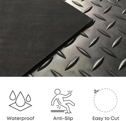 Black Rubber Matting Roll: Heavy-duty, Non-slip, waterproof flooring for indoor/outdoor use. Easy to cut. width, 3mm thickness