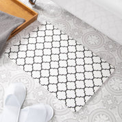 Black Trellis Bathmat - Boho Bath Mat - Non-Slip Mid Century Modern Mat - Retro Bath Rug- Minimalist Abstract Shapes - 39 X 60Cm - Slips Away - Bath mat - 1330598964 -