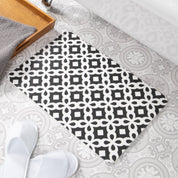 Black & White Pattern Bathmat - Boho Bath Mat - Non-Slip Mid Century Modern Mat - Retro Bath Rug- Minimalist Abstract Shapes - 39 X 60Cm - Slips Away - 1330533128 -