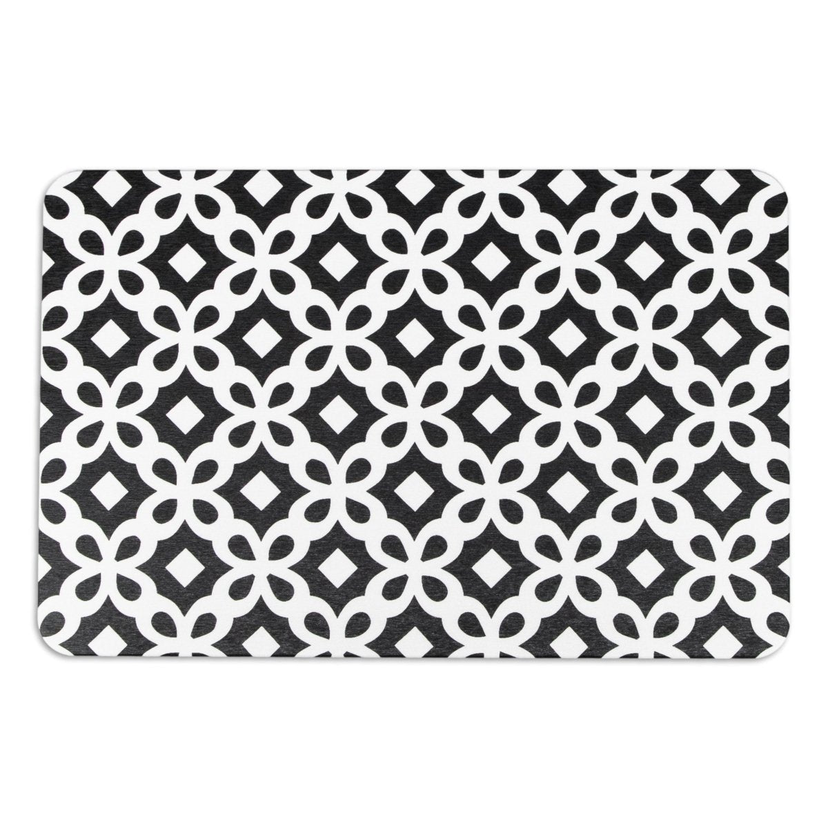 Black & White Pattern Bathmat - Boho Bath Mat - Non-Slip Mid Century Modern Mat - Retro Bath Rug- Minimalist Abstract Shapes - 39 X 60Cm - Slips Away - 1330533128 -