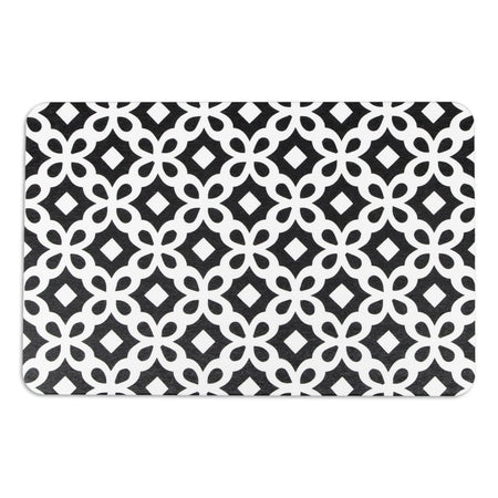 Black & White Pattern Bathmat - Boho Bath Mat - Non-Slip Mid Century Modern Mat - Retro Bath Rug- Minimalist Abstract Shapes - 39 X 60Cm - Slips Away - 1330533128 -