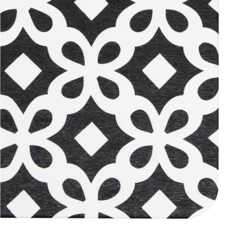 Black & White Pattern Bathmat - Boho Bath Mat - Non-Slip Mid Century Modern Mat - Retro Bath Rug- Minimalist Abstract Shapes - 39 X 60Cm - Slips Away - 1330533128 -