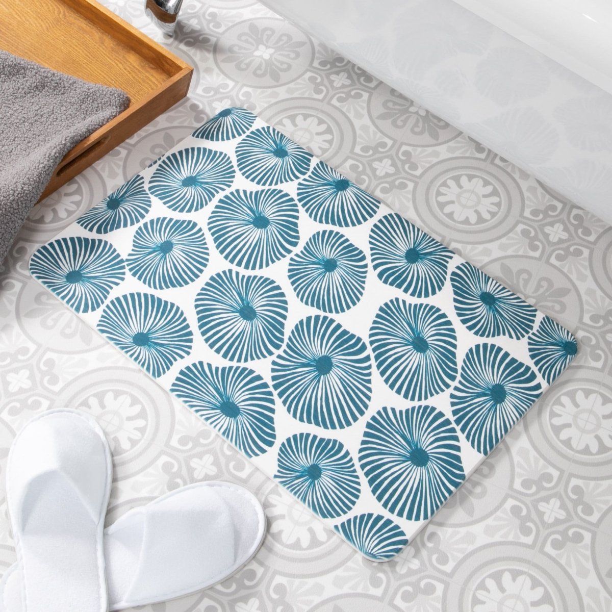 Blue Swirls Bathmat - Beautiful Swirls Mat - Natural & Eco-Friendly - Beach Home - Bathroom Decor - White Stone Non Slip Bath Mat - 39X60Cm - Slips Away - 1344511991 -