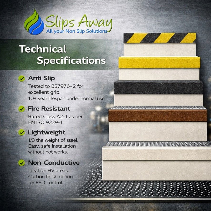 Brown GRP Stair Nosings – Heavy - Duty Anti - Slip Safety Tread - Non - Slip Step Edge Protection (500mm - 3m) - Slips Away - Stair nosing - 1x GRP nosing brown 500mm - 