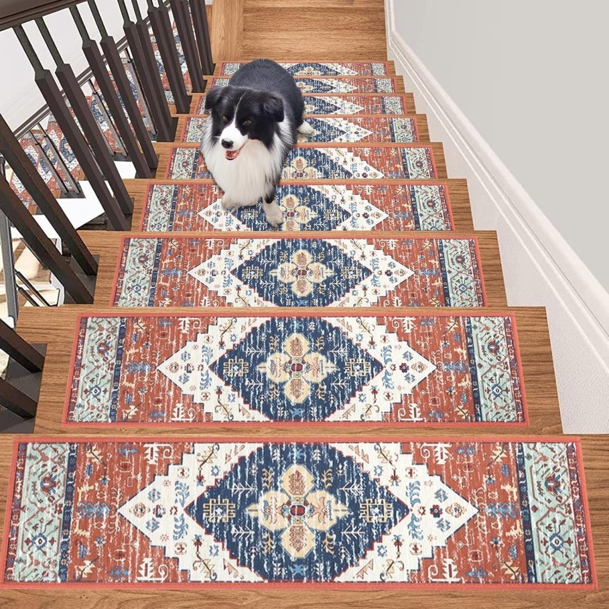 Carpet Treads for Stairs (20x76 cm) - Self - Adhesive, Non - Slip Stair Mats, Removable Carpet Tiles for Indoor Staircase Decoration - Slips Away - B0CQXFH76F - 