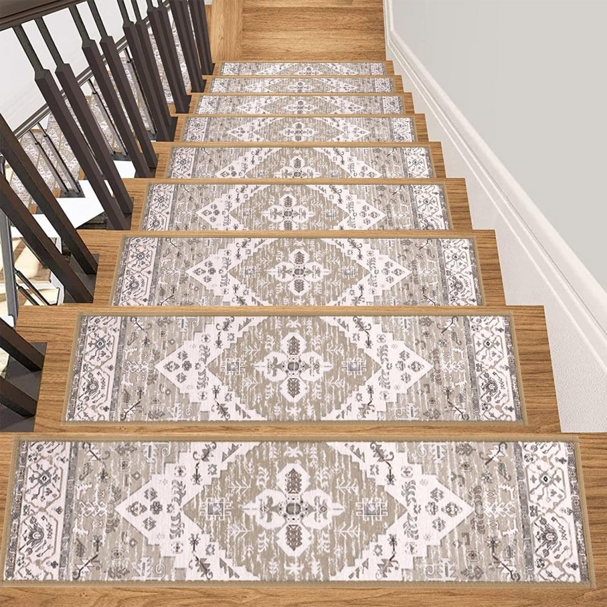 Carpet Treads for Stairs (20x76 cm) - Self - Adhesive, Non - Slip Stair Mats, Removable Carpet Tiles for Indoor Staircase Decoration - Slips Away - B0CQXG1YL9 - 