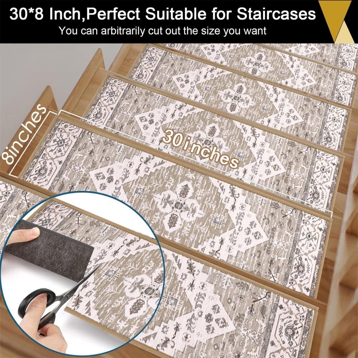 Carpet Treads for Stairs (20x76 cm) - Self - Adhesive, Non - Slip Stair Mats, Removable Carpet Tiles for Indoor Staircase Decoration - Slips Away - B0CQXG1YL9 - 