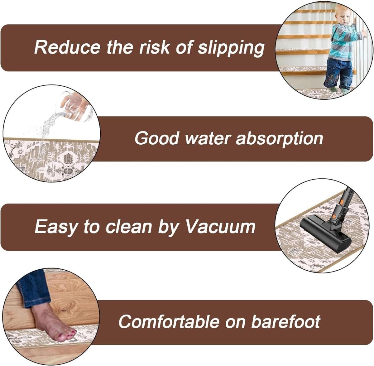Carpet Treads for Stairs (20x76 cm) - Self - Adhesive, Non - Slip Stair Mats, Removable Carpet Tiles for Indoor Staircase Decoration - Slips Away - B0CQXG1YL9 - 