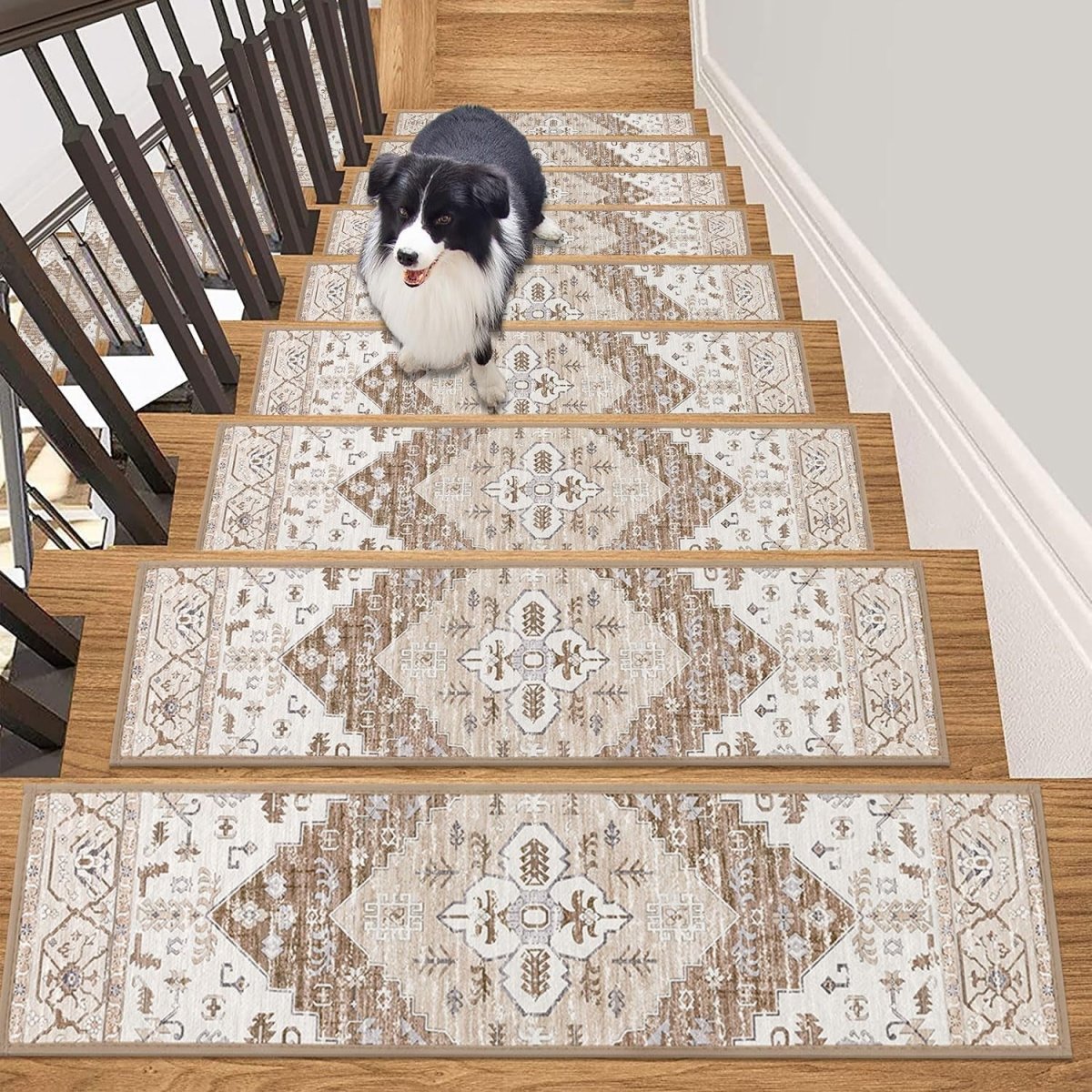 Carpet Treads for Stairs (20x76 cm) - Self - Adhesive, Non - Slip Stair Mats, Removable Carpet Tiles for Indoor Staircase Decoration - Slips Away - B0DFPGHL52 - 
