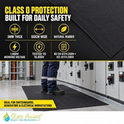 Class 0 electrical safety matting - 1000V insulating rubber mat, 3mm fine ribbed and tested to 10000V - Slips Away - RE3100-CL0C -