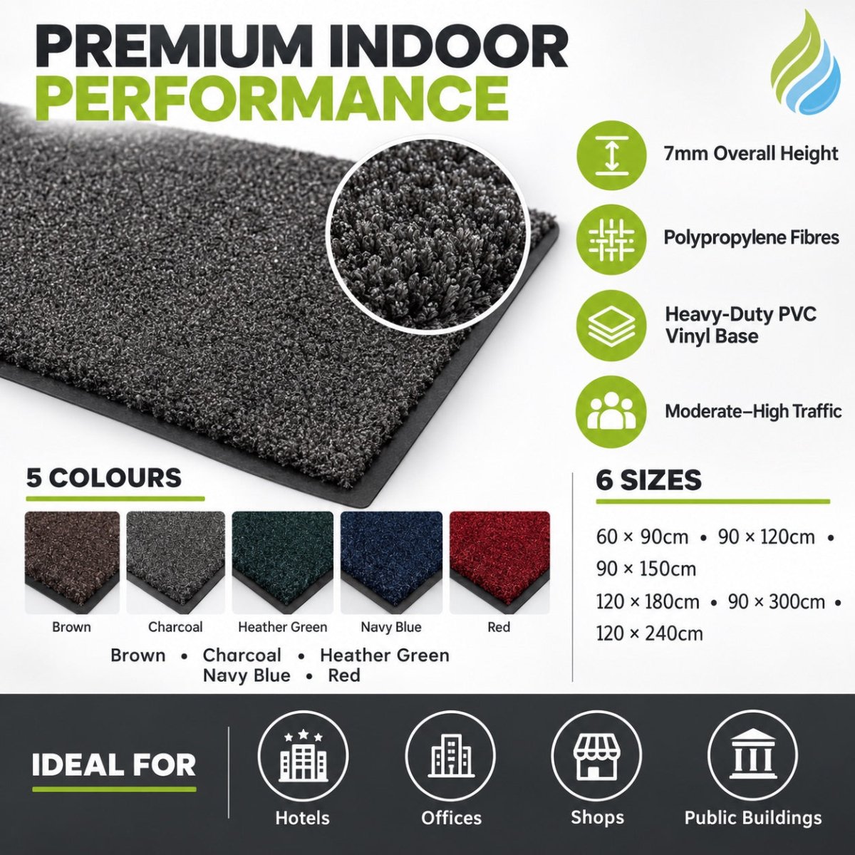 Commercial Plush Pile Entrance Mat – Durable, Anti-Slip Flooring for Heavy Traffic - Slips Away -  -