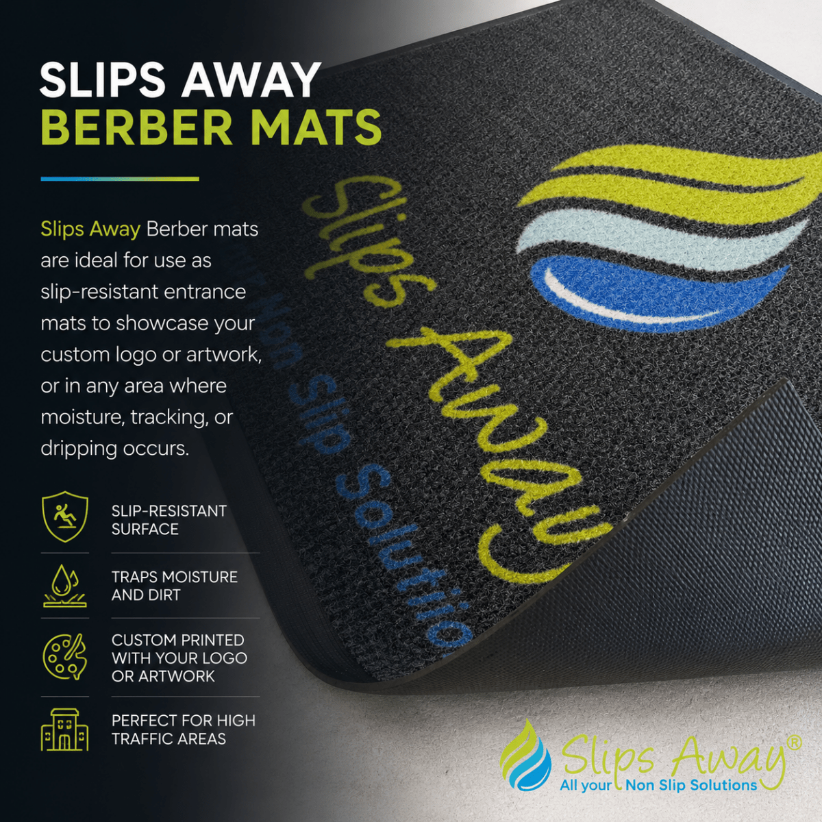 Custom Berber Logo Entrance Mat – Heavy-Duty Commercial Dirt Control - Slips Away -  -