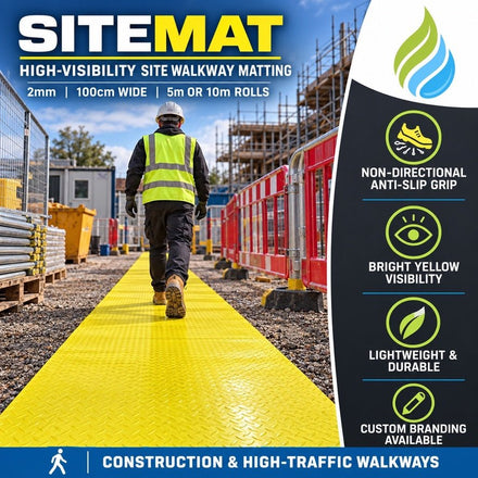 Custom Branded Construction Site Matting | Anti-Slip Logo Mat | Yellow 100cm x 5m or 10m Roll - Slips Away - CR2100-1YL -