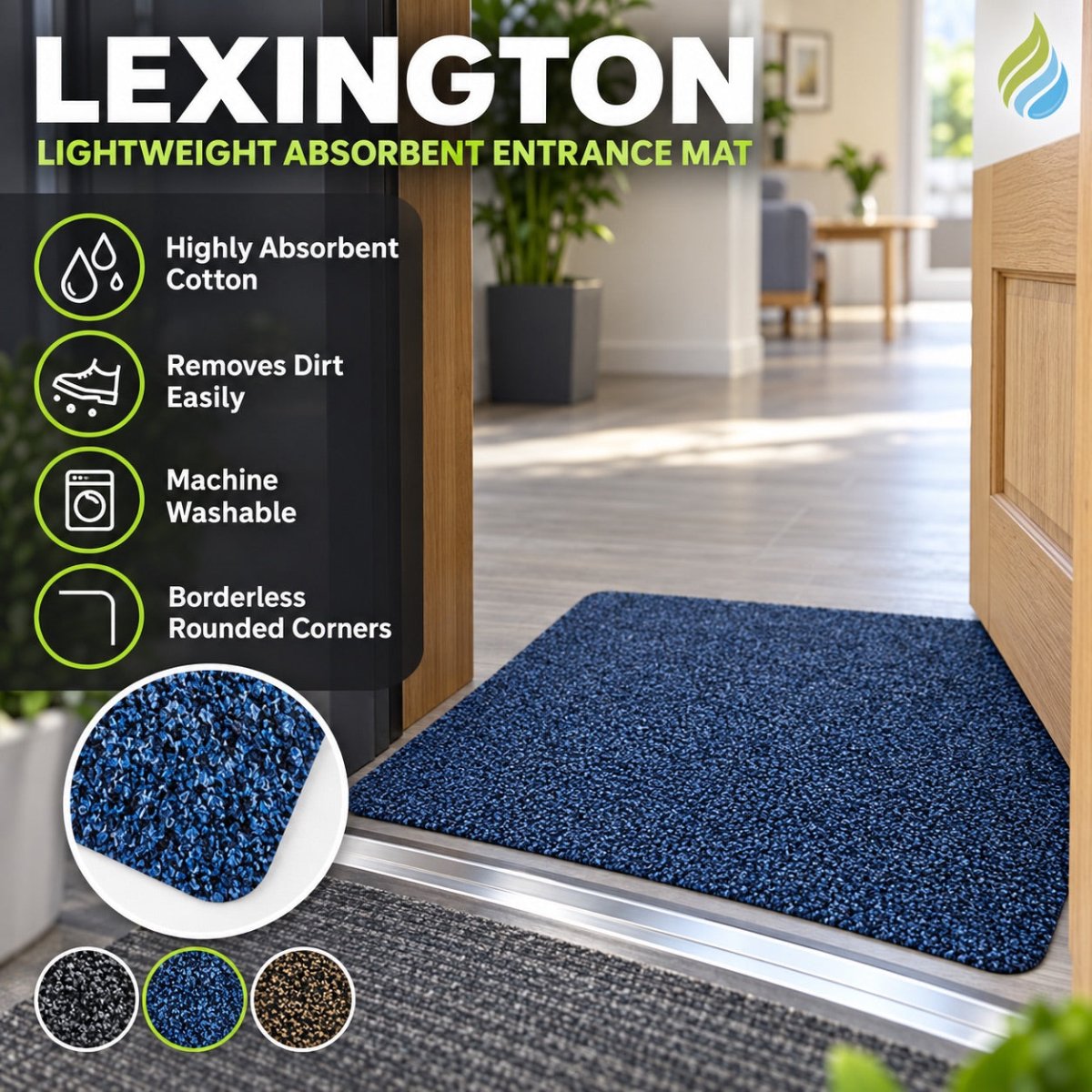 Cut to Size Absorbent Entrance Mat – Keeps Floors Dry & Clean in High-Traffic Areas - Slips Away -  -