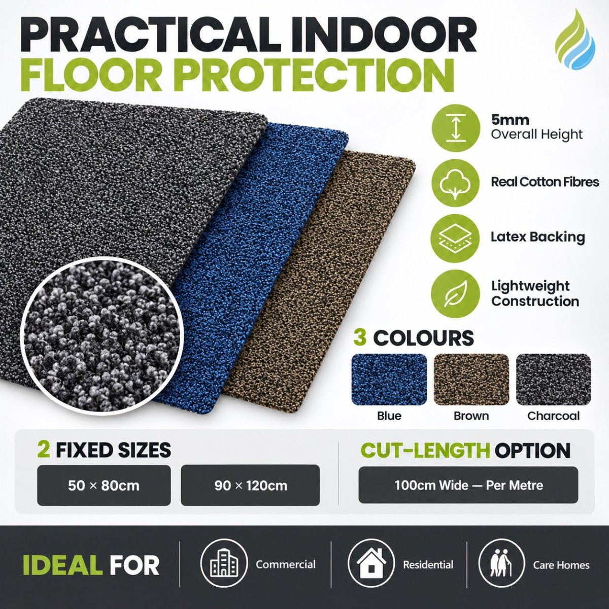 Cut to Size Absorbent Entrance Mat – Keeps Floors Dry & Clean in High-Traffic Areas - Slips Away -  -
