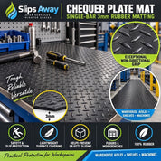 Cut to Size Chequer Plate Rubber Matting (1-10m) - 3mm Safety & Slip Protection - Slips Away - CR3122-1C -