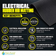 Electrical installation rubber ribbed matting, 6mm Anti Slip Safety mat 11kv ( 450V ) - Slips Away - RE6100C -