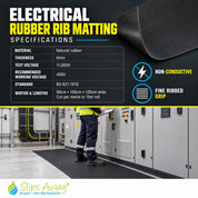 Electrical installation rubber ribbed matting, 6mm Anti Slip Safety mat 11kv ( 450V ) - Slips Away - RE6100C -