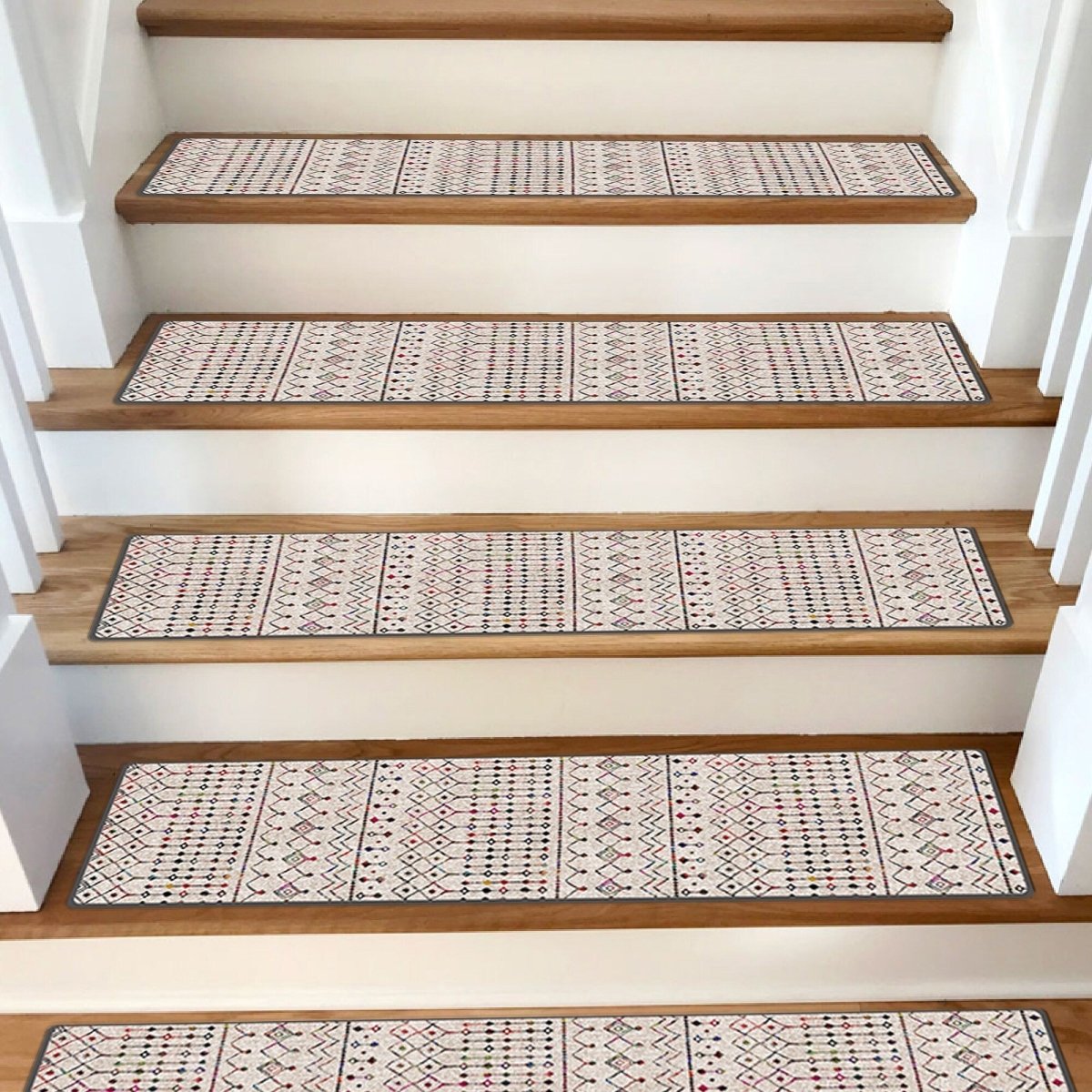Ethnic Stair Treads Carpet, Stairs Carpet, Aesthetic Stair Runner, Ultra Thin Stair Mat, Modern Step Pad, Non-Slip Rug, Machine Washable Rug - Slips Away - stair treads - 1525965608_3725396254 -