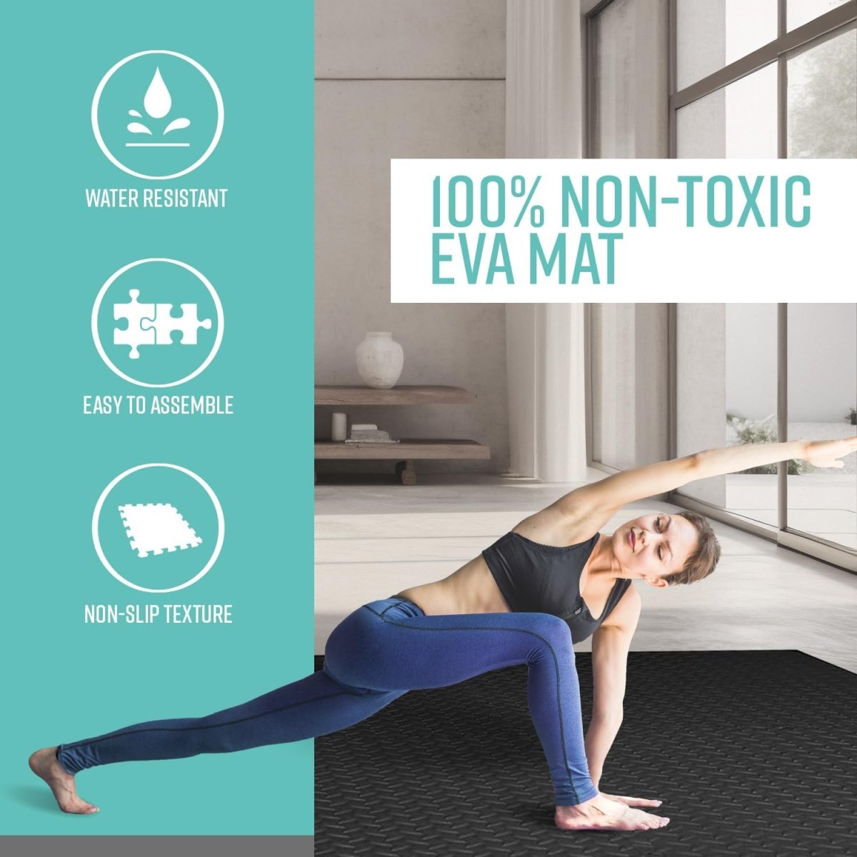 Exercise Foam Mat: Anti-Fatigue Interlocking EVA Floor Tiles with Edges. Gym Flooring Mats - 4 Tiles (16 sq ft).
