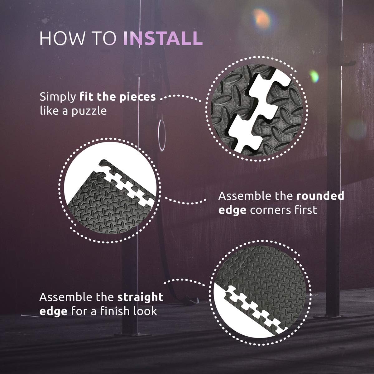 Exercise Foam Mat: Anti-Fatigue Interlocking EVA Floor Tiles with Edges. Gym Flooring Mats - 4 Tiles (16 sq ft).
