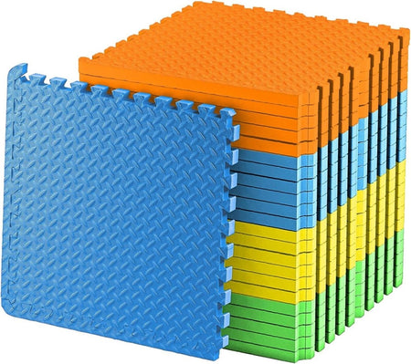 Exercise Foam Mat: Anti-Fatigue Interlocking EVA Floor Tiles with Edges. Gym Flooring Mats - 4 Tiles (16 sq ft).