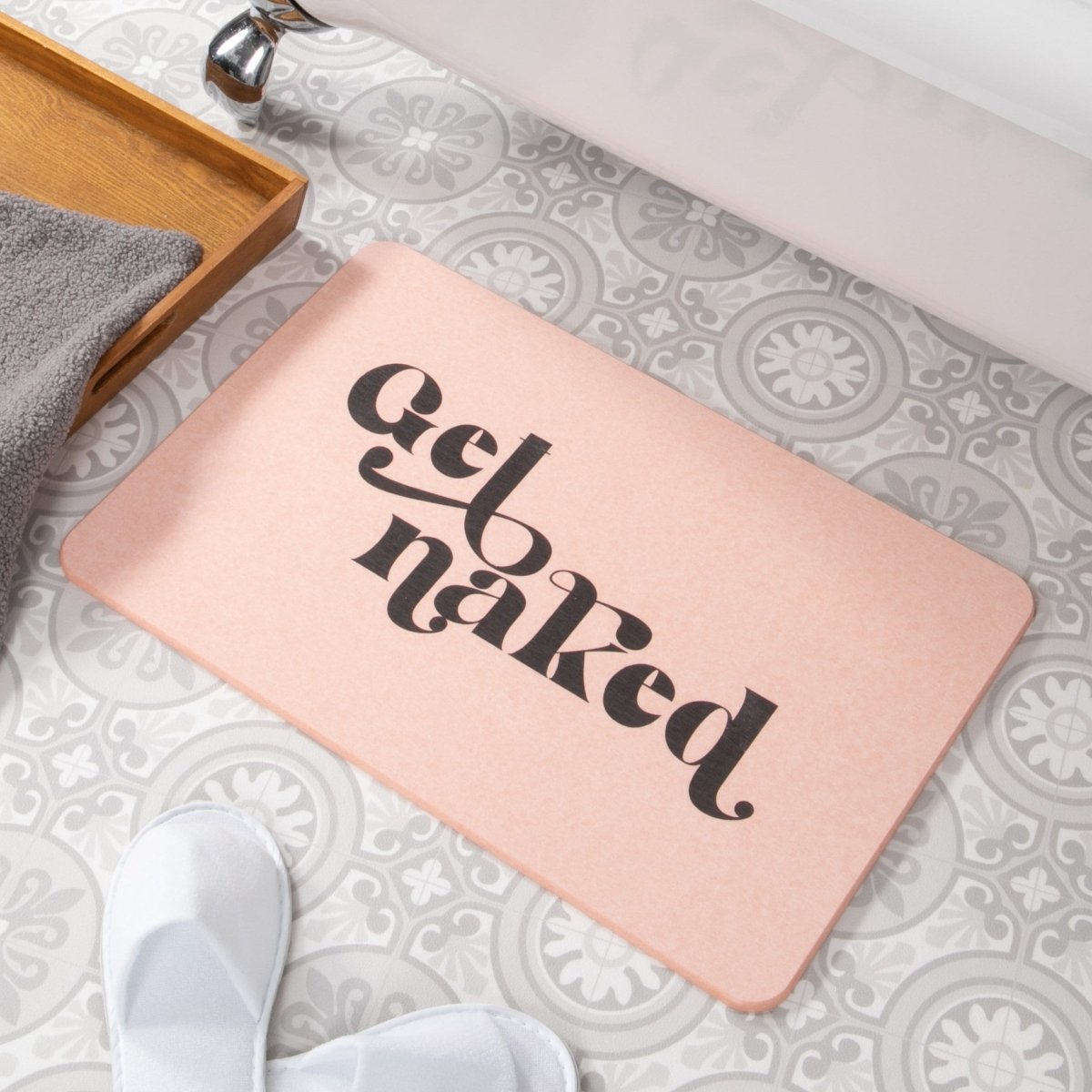 Get Naked Bathmat - Pink Stone Non Slip Bath Mat - Cute Bathroom Decor - Housewarming Gift - Funny Wedding Gift - 39 X 60Cm - Slips Away - 1330524150 -