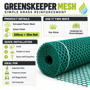 Grass Reinforcement Mesh Matting – Heavy Duty Turf & Lawn Protection Roll – 2m x 30m - Slips Away - GKM7998 -