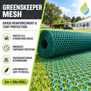 Grass Reinforcement Mesh Matting – Heavy Duty Turf & Lawn Protection Roll – 2m x 30m - Slips Away - GKM7998 -