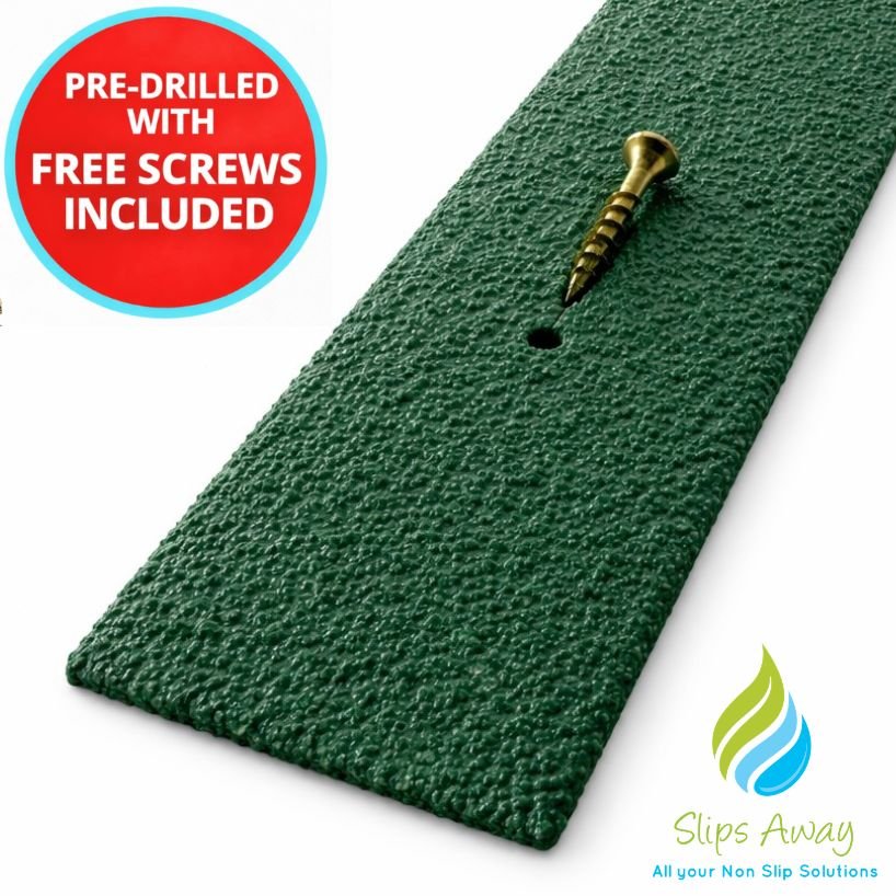 Green textured strip with a screw pre-drilled, featuring 'Slips Away' logo.
