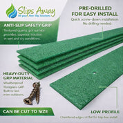Green Anti - Slip Decking Strips – 50mm GRP Stair Treads for Outdoor Safety - Slips Away - Decking strips - Green 500mmx50mm - x1 - 