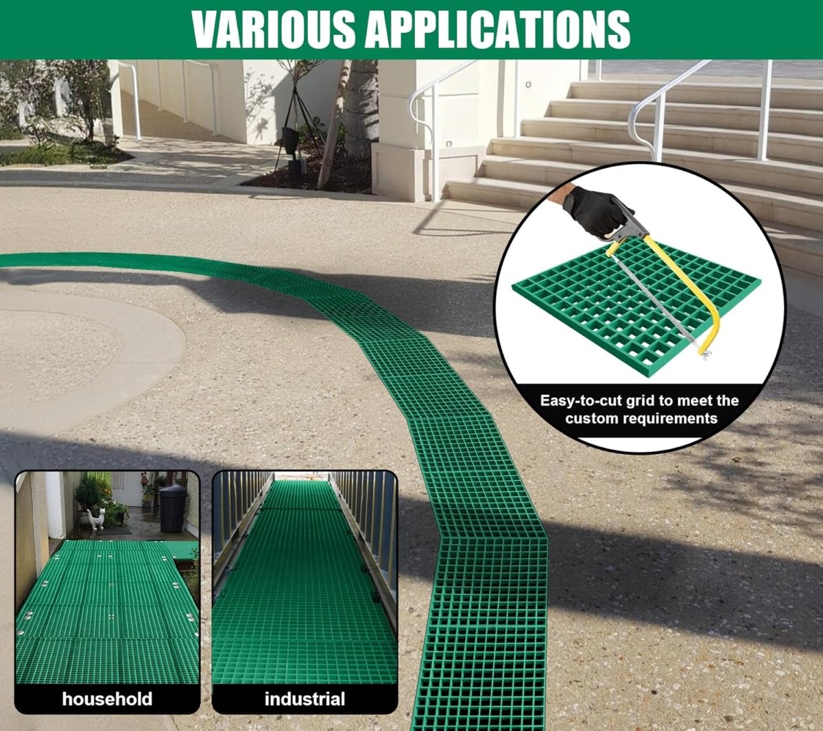 Green GRP Open Mesh Grating Panels – Anti - Slip & Corrosion - Resistant for Walkways & Platforms - Slips Away - GRP MESH GRATING - GRN GRP MESH 2000x1000x25 - 