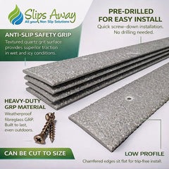 Grey Anti - Slip Decking Strips – 50mm GRP Stair Treads for Outdoor Safety - Slips Away - Decking strips - Grey 500mmx50mm - x1 - 