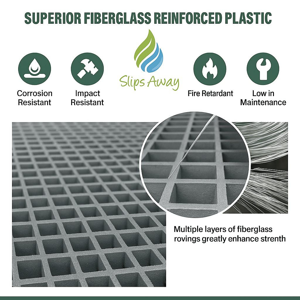 Grey GRP Open Mesh Grating Panels – Anti - Slip & Corrosion - Resistant for Walkways & Platforms - Slips Away - GRP MESH GRATING - GRY GRP MESH 2000x1000x25 - 