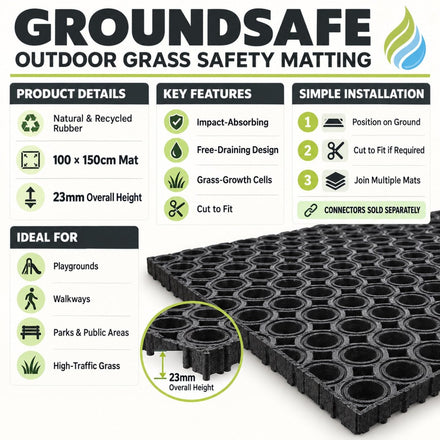 Groundsafe Rubber Grass Matting – Impact Absorbing Anti-Slip Playground & Outdoor Safety Mat – 23mm - Slips Away - GS1015 -