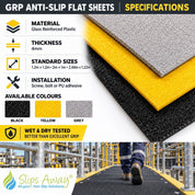 GRP Anti-Slip Flat Sheet Panels | Heavy-Duty, Non-Slip Flooring | Weather & Corrosion Resistant - Slips Away - GRP Anti Slip Panels - BLK GRP SHEET 1.2m x 1.2m- -